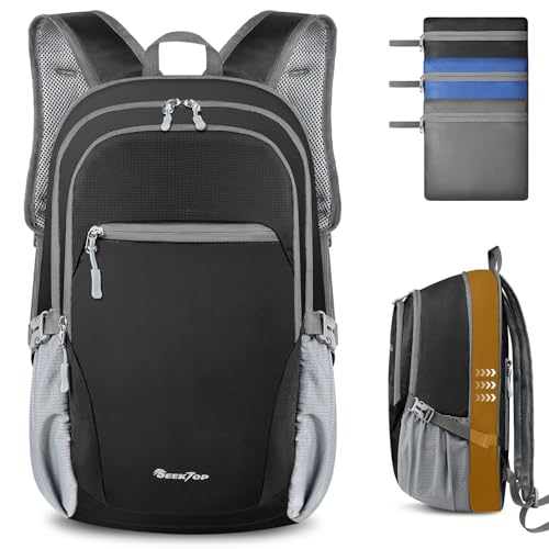 Seektop Lightweight Packable Hiking Backpack Water Resistant Expandable 20L-28L for Women Men, RFID Day Pack for Travel - color: Black