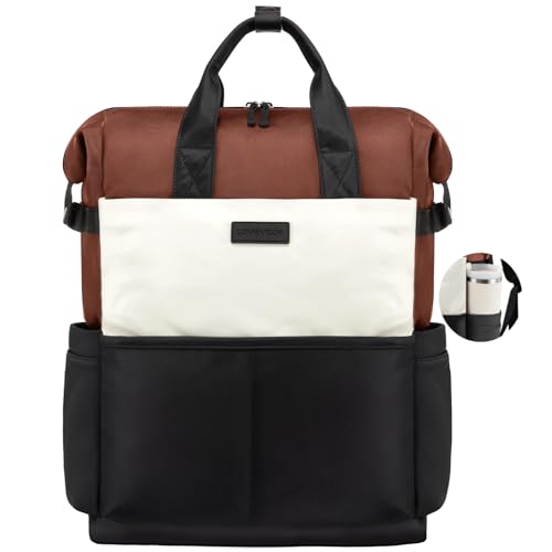 LOVEVOOK Laptop Backpack for Women, 15.6 Inch Work Travel Backpack Purse for School College Bookbag for Teen Girls Cute Computer Backpack for Teacher Nurse Business, Black-Beige - color: Black-beige, size: 15.6 Inch
