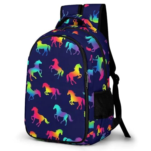 Travel Laptop Backpack Rainbow Horses for Men Women, Water Resistant Business Anti Theft Computer Bag with Multi Compartments for College Work Hiking - color: Pattern (266)