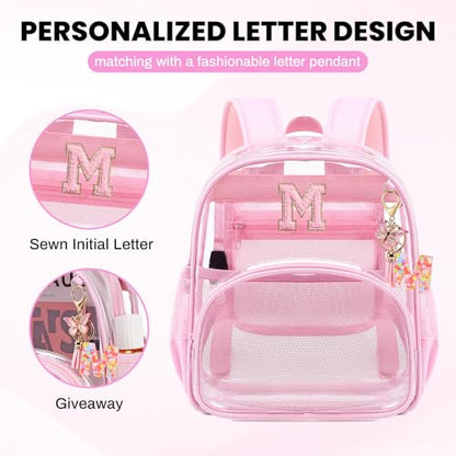 PIG PIG GIRL Clear Backpacks for Stadium Events Approved 12×6×12 Clear Bookbag for Women Mini Transparent Letter Back Pack, Pink, Letter-M - color: Pink, style: M