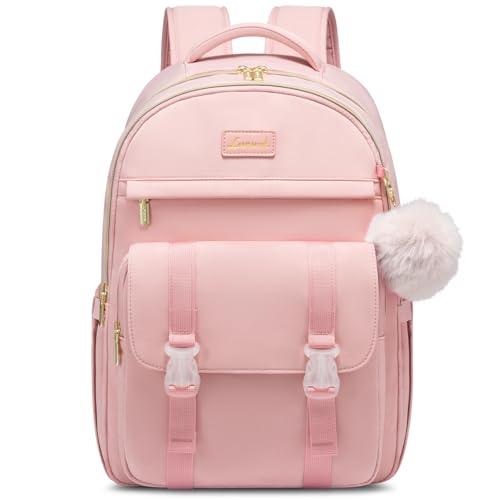 LOVEVOOK School Backpack for Teen Girls, Student Backpack Purse for 14-16 Teenage, Cute Kid Bookbag, Back to School Backpacks Fit 15.6 Inch Laptop, Large College Travel Bag, Pink - color: Pink