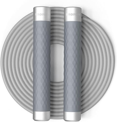 PROIRON Jump Rope Double Weighted Skipping Rope（1LB）360° Swivel Ball Bearings Tangle-Free Double Fat Burning with Aluminum Handle Heavy Jump Rope for Endurance Weight Lose Crossfit MMA Cardio & Workouts - color: gray