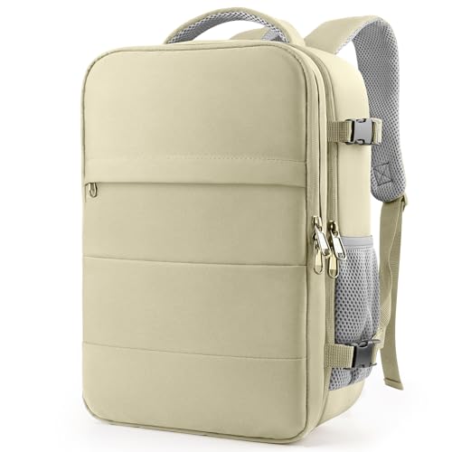 HOTOR Travel Backpack - Flight Approved Travel Bag for Men and Women, Carry on Luggage for 15.6" Laptop and Travel Essentials for Work, Business, Weekender, College 12.8"x8.3"x18.5", Beige - color: Beige, size: Large