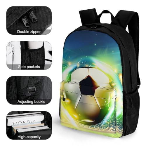 Football Green Backpack, Durable Polyester Daypack with Laptop Compartment, Reinforced Bottom, Adjustable Shoulder Straps And Multi Pockets for Travel And Daily Use - color: Football Green