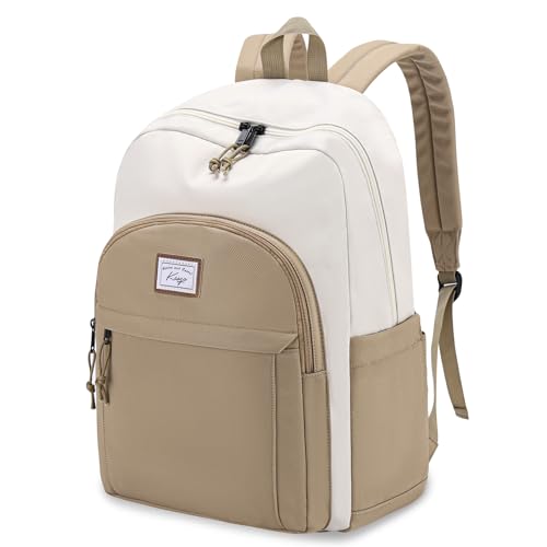 Kasqo School Backpack,Water Resistant Middle High School Bookbag for Teens Girls Boys School Bag Casual Women Men Daypack for Travel College White Khaki - color: White Khaki