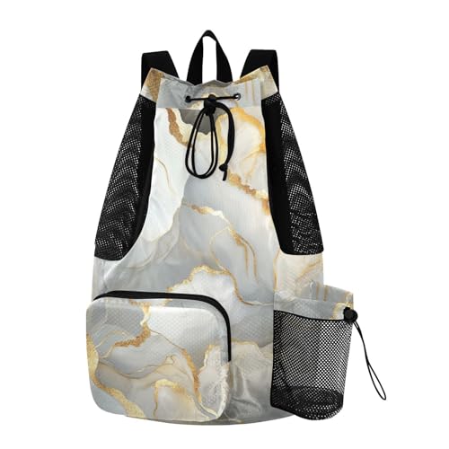 Drawstring Beach Bags Sports Gym Bag With Water Bottle Pocket String Back Pack Wet and Dry Separation Marble White Neutral - color: Color 12
