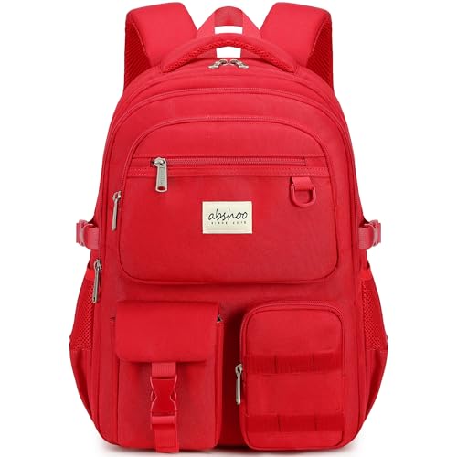 abshoo Large Heavy Duty Backpack For School College Bookbag Casual Multi Pocket Travel Backpacks - color: Red
