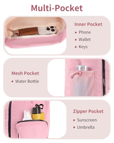 WANDF Drawstring Backpack Sports Gym Bag with Shoes Compartment, Water-Resistant String Beach Sackpack Swim Bag for Women and Men (Pink) | with Shoes Compartment - color: Pink