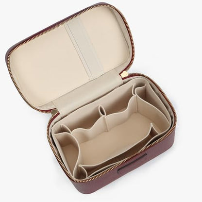 Makeup Bag Vanity Case with Removable Divider Travel Toiletry Bag Portable Cosmetic Bag Makeup Organizer Case (Claret) - color: Claret