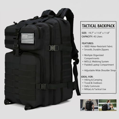 45L Military Tactical Backpack for Men & Women Bug Out Bag Assault pack Molle Daypack Hiking Trekking Rucksack(45L black) - color: 45l Black