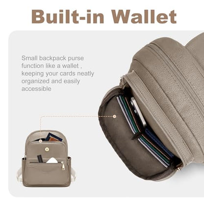 SYTRAH Mini Backpack Purse for Women, Causal Small Backpack with Built-in RFID Wallet & 11" Tablet Sleeve, Stylish Travel Daypack for Daily Khaki - color: Khaki