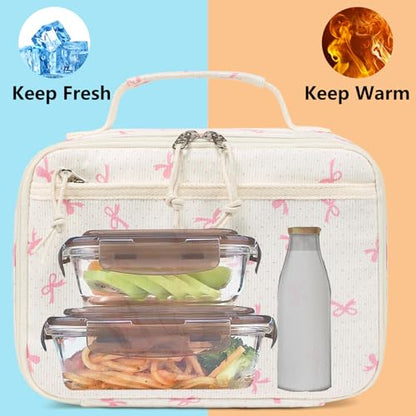 LEDAOU Lunch Box Kids Insulated Lunch Bag Girls Toddler Reusable Lunchbox for School Picnic Hiking (Pink Bow) - color: Pink Bow