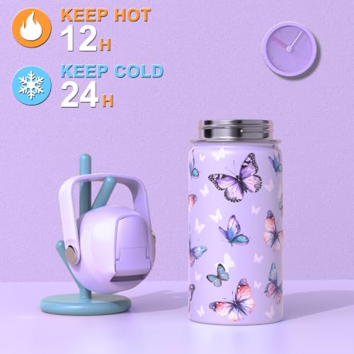 Bevalsa Backpack for Girls, School Bookbag Teen Girls Backpack Set with 14oz Insulated Water Bottle Stainless Steel, Lunch Bag & Pencial Case for Kids Elementary Middle Student (Purple Butterfly) - color: Purple Butterfly