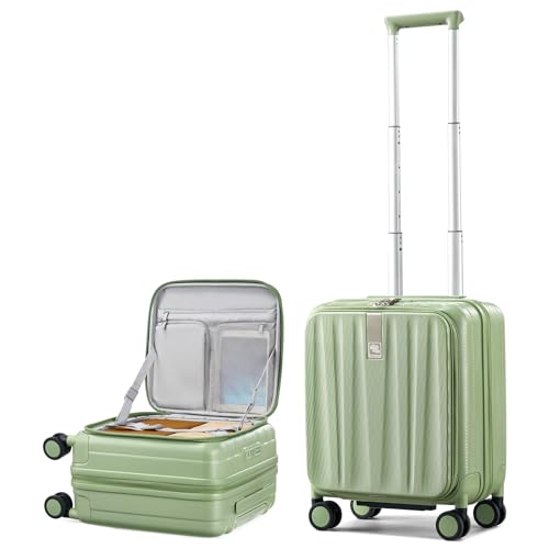 Hanke Top Opening Carry-On - Expandable 16 Inch Airline Approved Spinner | Easy-access top opening,360° spinner wheels,lightweight expandable hardshell, fits overhead bins,for overnight business trips - color: Bamboo Green, size: 16 Inch Expandable