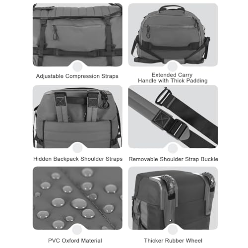 85L 29“ Foldable Rolling Backpack with Wheels, Soft-side Travel Duffle Bag with Separate Shoe Compartment, Full Quilted Bottom, Grey - color: Grey
