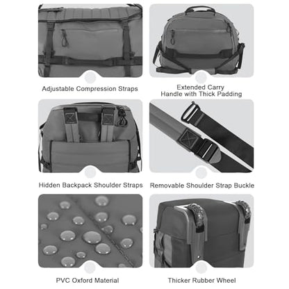 85L 29“ Foldable Rolling Backpack with Wheels, Soft-side Travel Duffle Bag with Separate Shoe Compartment, Full Quilted Bottom, Grey - color: Grey