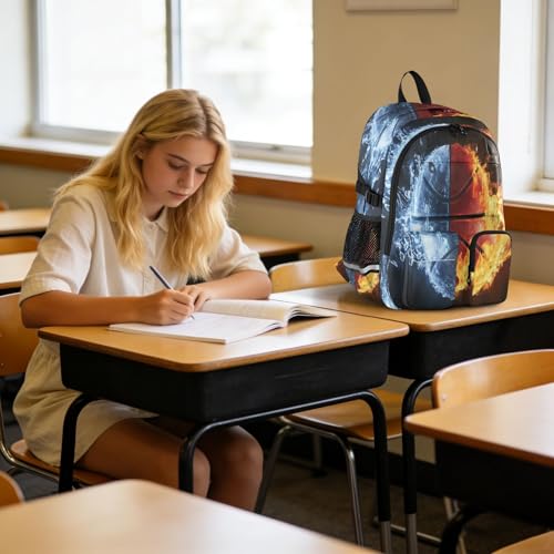 Bolaz Basketball Water and Fire Travel Backpack 14 Inch Laptop Computer Bag Sturdy School Bag College Bookbag