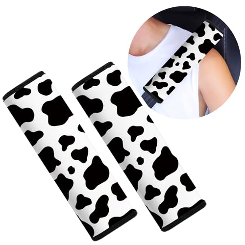 Car Seat Belt Pad Cover, 2-Pack Soft Car Safety Seat Belt Strap Shoulder Pad for Adults and Children, Suitable for Car Seat Belt, Backpack, Shoulder Bag (Cow Pattern) - color: Cow Pattern