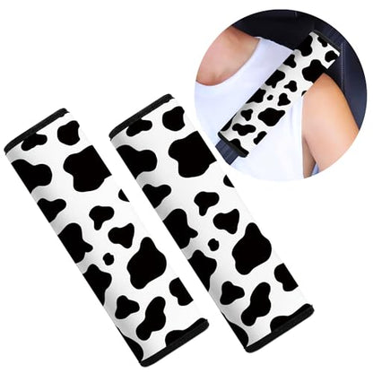 Car Seat Belt Pad Cover, 2-Pack Soft Car Safety Seat Belt Strap Shoulder Pad for Adults and Children, Suitable for Car Seat Belt, Backpack, Shoulder Bag (Cow Pattern) - color: Cow Pattern