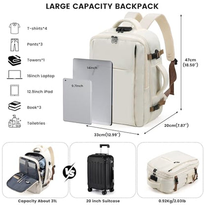 TANTOMI Travel Backpack for Women, Carry On Backpack with Wet-Dry Separation Compartment, TSA-Compliant Laptop Backpack, Personal Item Travel Bag with Anti-Theft Lock for Weekender (Cream White) - color: 2-cream White