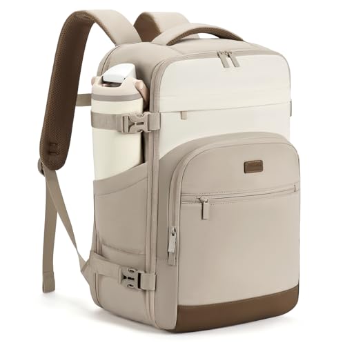 mibasies 40L Travel Backpack for Women & Men: Flight Approved Carry On Backpack, TSA Personal Item Bag with Water Bottle Pocket, Weekender Essentials Backpacks fits 17" Laptop - Khaki Ivory - color: Khaki Ivory, size: X-Large