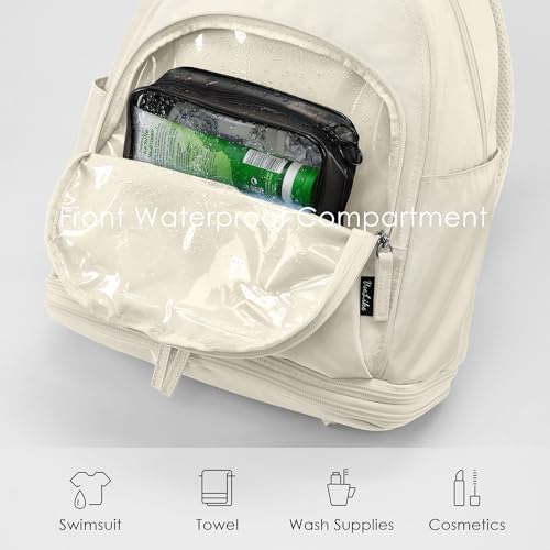 Uselike Gym Backpack for Women Men, Lightweight Gym Bag with Shoe Compartment, Waterproof Workout Backpack with Wet Pocket - color: Cream