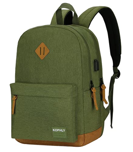 SUPACOOL Lightweight Laptop Backpack with USB Charging Port for Men and Women, Double Layers Backpack for College, Work, Travel, Casual(Olive and Brown) - color: Olive and Brown