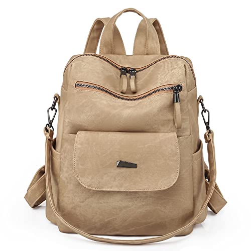 Backpack Purse for Women, PU Leather Backpack Purse, Fashion Travel Anti Theft Backpack, Multipurpose Lightweight Waterproof Convertible Purse Shoulder Bag Handbag, Kakhi - color: Kakhi