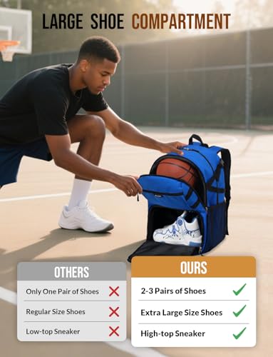 Basketball Backpack with Shoe Compartment Large Basketball Bag with Ball Holder for Men Women Gym Backpack fit Volleyball Football for Sports Travel Gym - Blue - color: Blue