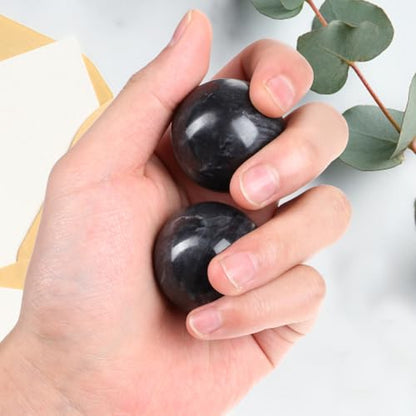 Healifty Baoding Balls for Hand Exercise: 4 Pack Small Marble Chinese Massage Ball Set, No Chime Weighted Therapy Stress Relief, Green and Black 1.4 Inch