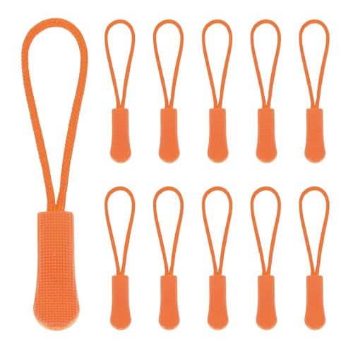 PATIKIL 2.6 Inch Zipper Pulls Replacement, 50 Pcs Nylon Cord Extension Zipper Pull Tab Tags for Handbag Backpacks Jackets Luggage Purses, Orange - color: Orange