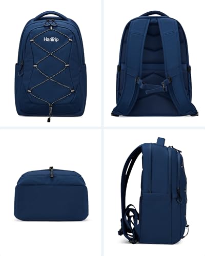 HanTrip Travel Laptop Backpacks for Women Men, Large Work Backpack for Commuter College School Book Bags, Reflective Water Resistant Backpack with Luggage Strap Bottle Pocket Chest Strap, Navy Blue - color: Navy Blue-2
