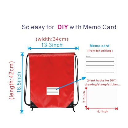 Drawstring Backpack Bulk 30 Packs Draw String Bags for Gym Sports Trip Pedestrianism Cinch Sack DIY for Women Men with Memo Card (red) - color: Red