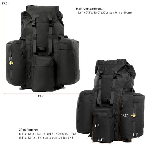 MT PLCE Tactical Backpack with Internal Frame, Military Rucksack for Outdoor, Hiking, Survival Black - color: Black