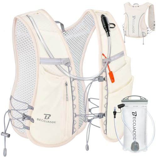 BECOJADDE 5L Running Vest for Women, Hydration Backpack Lightweight & Breathable for Trail Running, Marathon, Hiking, Cycling - color: Beige