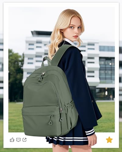 winspansy Backpack for School Teenage Girls Boys,Waterproof Lightweight School Bags Travel Daypack Simple Cute College Backpack Rucksack for Women Men fit 14 Inch Laptop,Army Green - color: A2-army Green