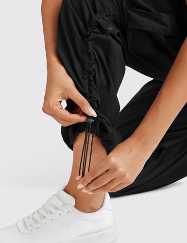 CRZ YOGA Lightweight Cargo Casual Pants for Women 30" - Ruched Straight Leg Travel Athletic Hiking Joggers - color: Black, size: X-Large
