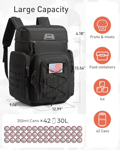 TOURIT 30L (42 Cans) Tactical Cooler Backpack – Military-Grade Insulated Cooler Bag with 16H Ice Retention, Leakproof Multi-Pocket Picnic Backpack for Camping & Hiking, Featuring DIY Hook & Loop Panel - color: Solar Yellow