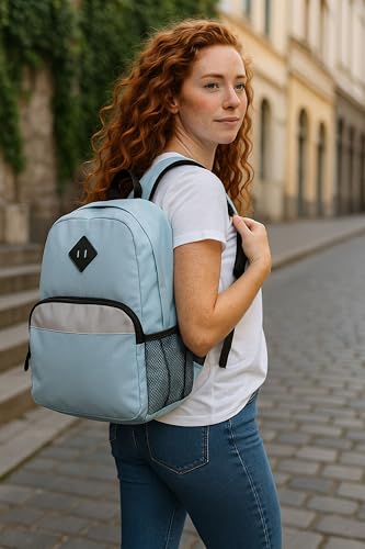 Trail maker 17" Backpack – Reflective School Backpack with Padded Straps, Water Bottle Pockets for Kids & Adults, School Travel Camp (Blue Light) - color: Blue