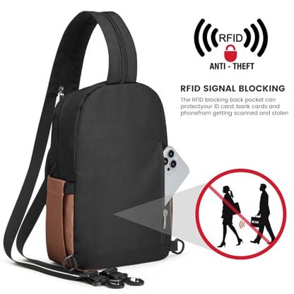 G4Free Small RFlD Crossbody Backpack Convertible Lightweight Mini Sling Bag for Women Men for Travel & Hiking, Black & Brown - color: Black and Brown