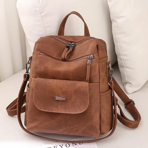 WYFJNX PU Leather Backpack Purse for Women Fashion Multipurpose Design Handbag Ladies Shoulder Bags Travel Backpack Brown - color: Brown