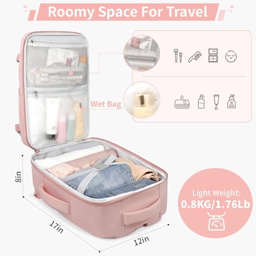 ZOMFELT Travel Backpack for Women Men, Carry On Backpack, TSA 15.6inch Laptop Backpack Flight Approved, Personal Item Travel Bag Nurse Bag Casual Daypack for Weekender Business Trip, Pink - color: Pink