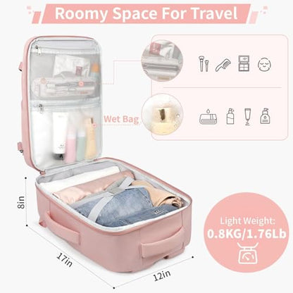 ZOMFELT Travel Backpack for Women Men, Carry On Backpack, TSA 15.6inch Laptop Backpack Flight Approved, Personal Item Travel Bag Nurse Bag Casual Daypack for Weekender Business Trip, Pink - color: Pink