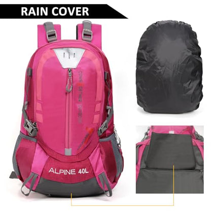 Hiking Backpack Camping 40L Outdoor Daypack Lightweight Travel Backpack with Rain Cover for Women Men (Pink) - color: Pink