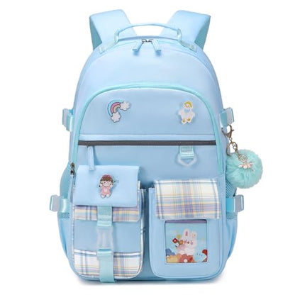 Backpack for Girls, 15.6 Inch Laptop School Bag Kids Kindergarten Elementary College Backpacks Large Bookbags for Teen Girl Women Students Casual Travel Daypacks (Blue) - color: Blue