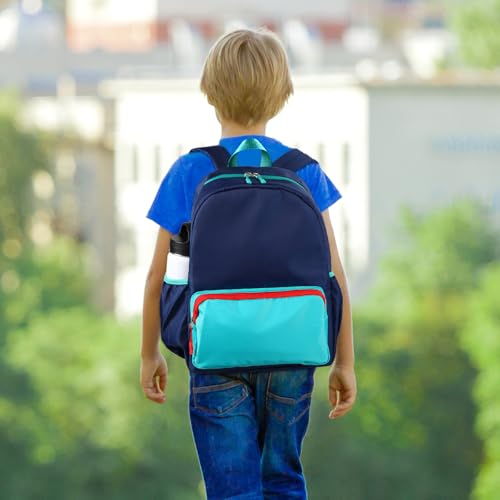 1 Piece Nylon Backpack Kids School Backpack for Toddler Girls Boys Plain Waterproof Preppy Bookbags Travel for Student (Navy and Peacock Blue) - color: Navy and Peacock Blue