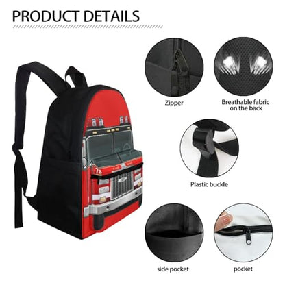 AFPANQZ Cartoon Fire Truck Backpack for Elementary School for Womens Girls Boys Lightweight School Bags Bookbags Daypack Satchel with Front Pocket - color: Fire Truck