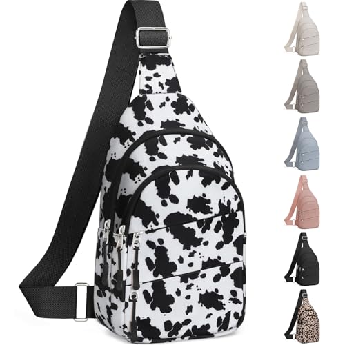 Tuwubi Crossbody Bags for Women, Sling Bag for Men, Small Hiking Backpack Anti Theft Lightweight for Outdoors Travel （M, Cow Print） - color: Cow Print, size: Medium