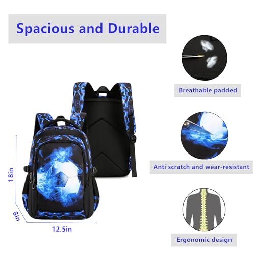 mezhsa Boys Backpack Kids Bookbag Durable Elementary Middle School Bags Soccer 18in (X-Blue) - color: X-blue