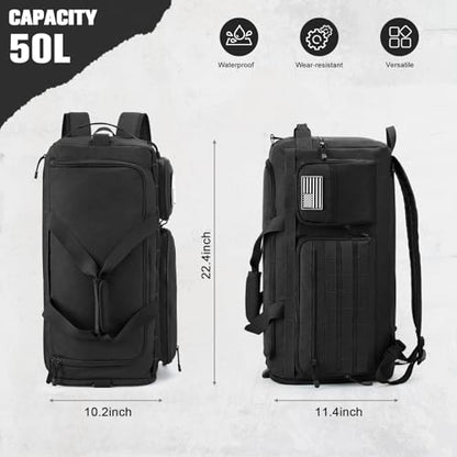 G4Free 3-in-1 Travel Duffle Bag for Men and Women, 50L Large Gym Sports Bags Tactical Military Duffle Backpack with Shoes Compartment and Wet Pocket (Black) - color: Black